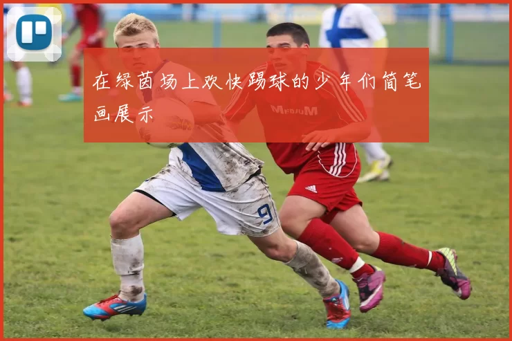 在绿茵场上欢快踢球的少年们简笔画展示
